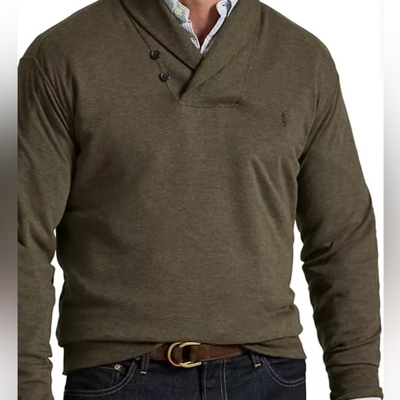 NWOT POLO RALPH LAUREN Olive GreenLuxury Jersey Shawl-Collar Pullover XL